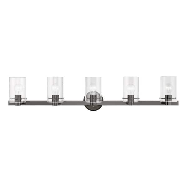AVIANCE LIGHTING Alexander 42 in. 5-Light Black Chrome Vanity Light with Clear Glass