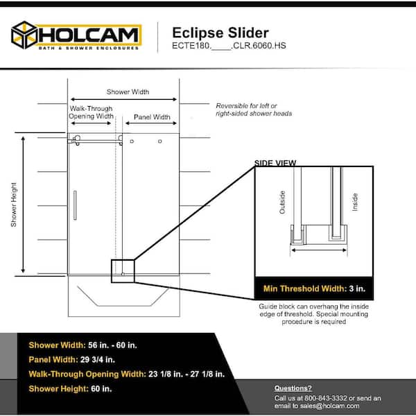 Holcam Eclipse 60 in. W x 60.5 in. H Frameless Sliding Tub Door in Matte Black