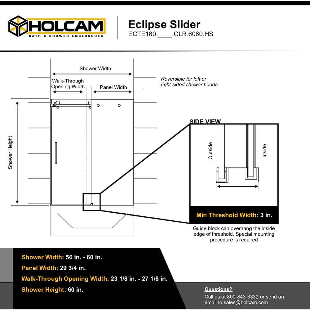 Eclipse 56"-60" Chrome Frameless Sliding Tub Door