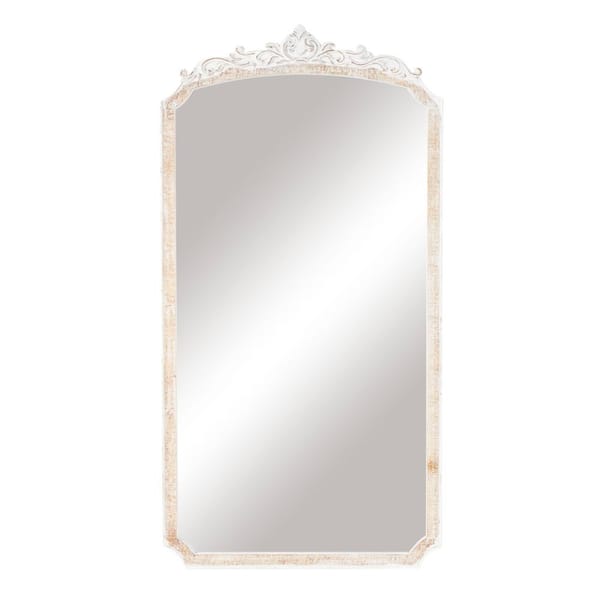 Litton Lane 69 in. x 36 in. Tall Arched Scroll Arched Frameless Cream Wall Mirror with Brown Distressing