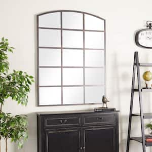 48 in. x 36 in. Window Pane Inspired Arched Framed Black Wall Mirror with Arched Top