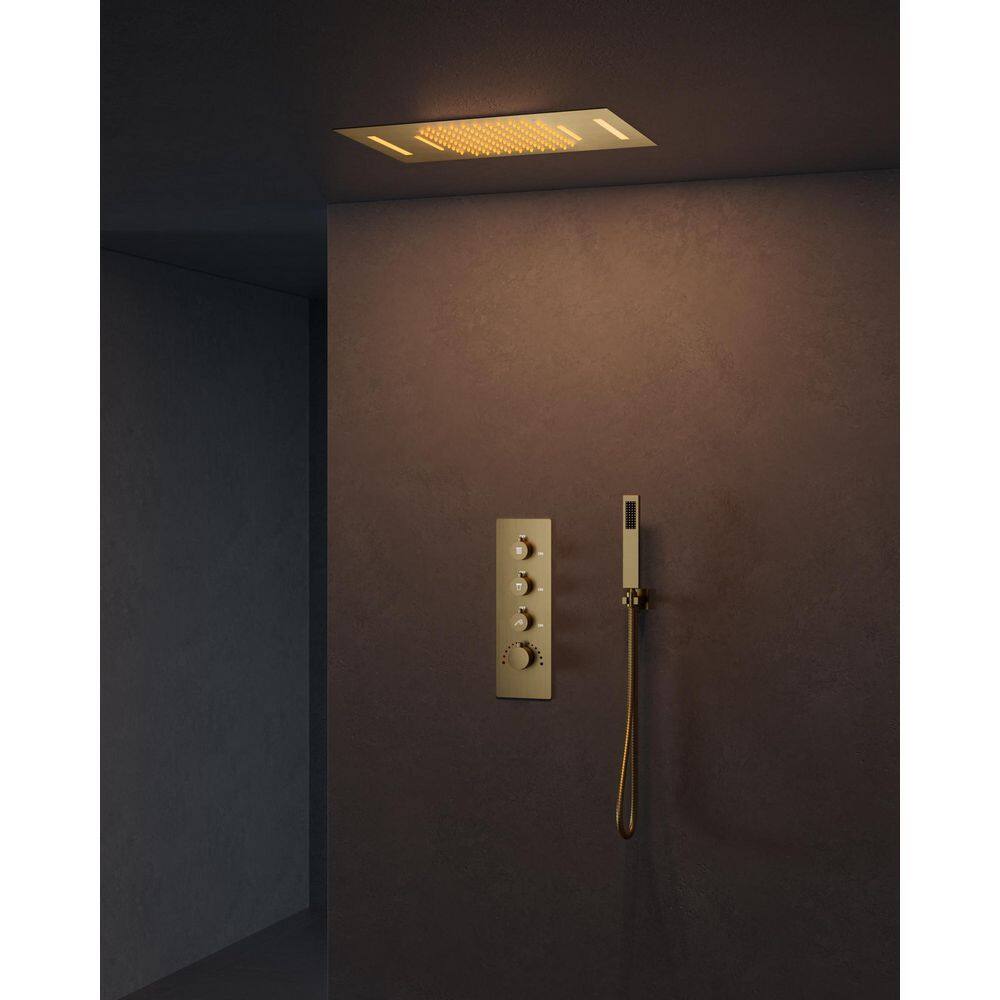 4-Handles LED 7-Spray Square High Pressure 23 in. L x 15 in. W with Handheld Shower Head Waterfall in Brush Gold price history on PriceWatchPro