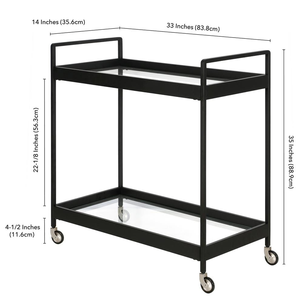 Evelyn & Zoe Contemporary Blackened Bronze Bar Cart with Tempered Glass Shelves