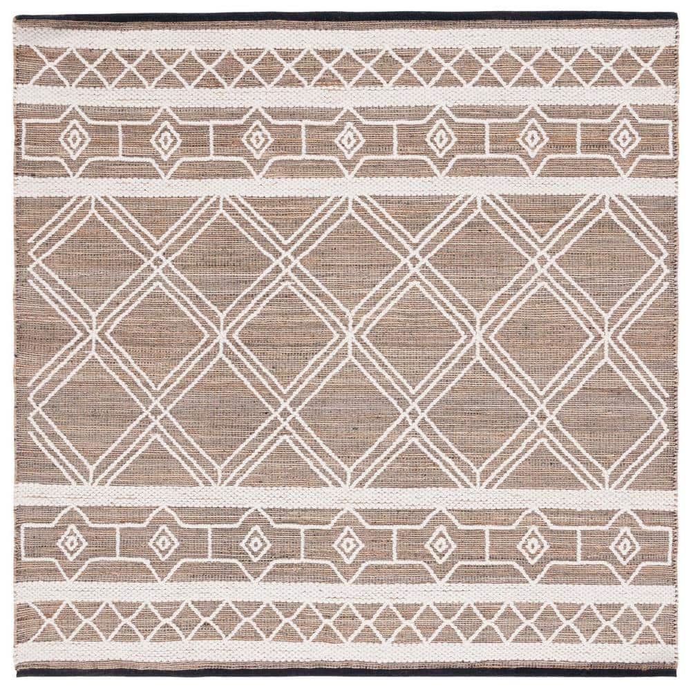 Taupe and Ivory Wool Cotton Square Area Rug