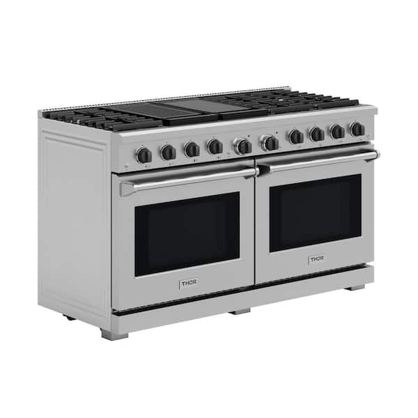 60 in. LP Converted 8 Burner 9.6 cu. ft. Freestanding Double Oven Gas Range in SS with Convect and Iron Grill/Griddle
