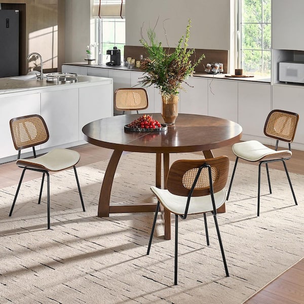 Brendi Ivory Mid-century Modern Dinning Chair with Rattan Woven Back Set of 2