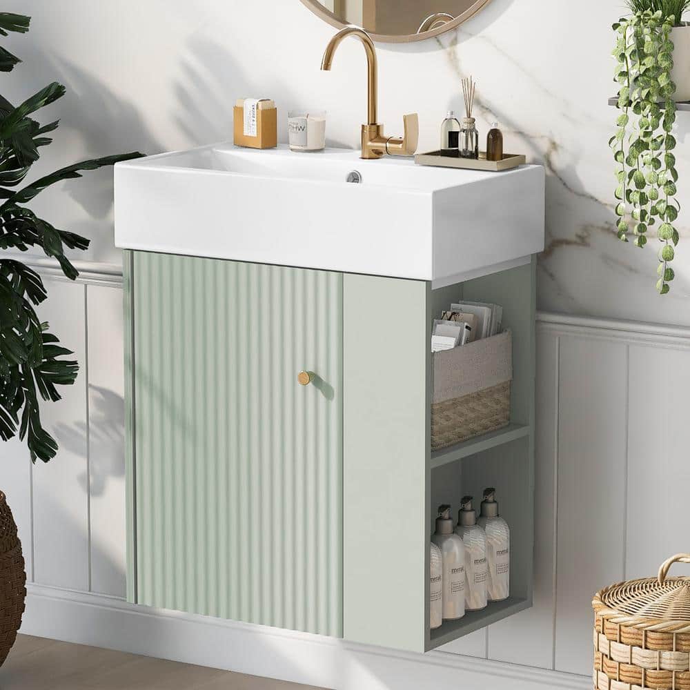 21.6 in. W Modern Floating Bathroom Vanity with Ceramic Basin Perfect for S