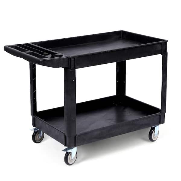 2-Tier Utility Cart on Wheels, 550LBS Capacity Heavy Duty Plastic Service Cart with 360° Swivel Wheels (2 with Brakes)