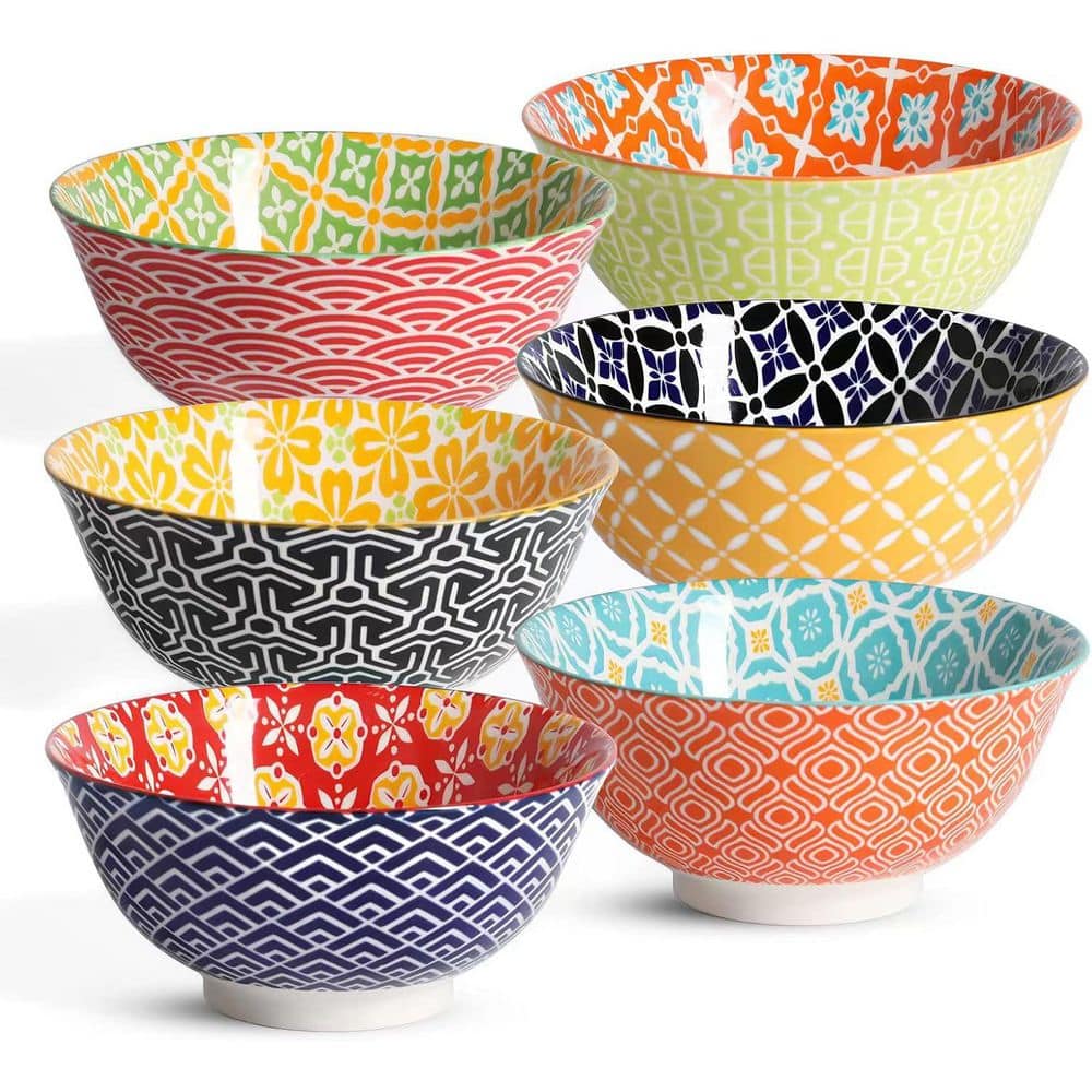23 fl. oz. Colorful Multicolor Porcelain Cereal Bowls Deep Salad Soup Dessert Bowl Set of 6 Chip Resistant product image for price tracking