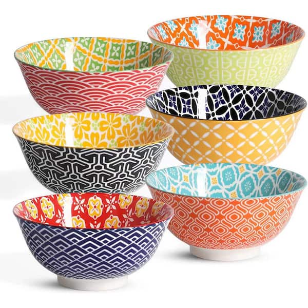 23 fl. oz. Colorful Multicolor Porcelain Cereal Bowls Deep Salad Soup Dessert Bowl Set of 6 Chip Resistant