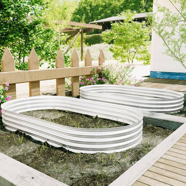 コロ付きメタルガーデンベッド 94 in. x 50 in. x 12 in. Silver Metal Raised Garden Bed Kit