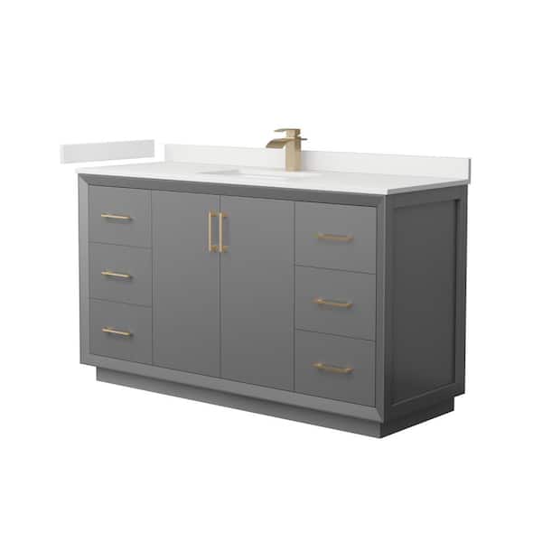 Wyndham Collection Strada 60 in. W x 22 in. D x 35 in. H Single Bath Vanity in Dark Gray with White Quartz Top