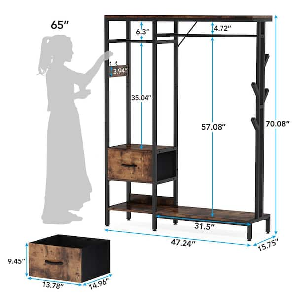 BYBLIGHT Carmalita Rustic Brown Clothes Rack with Drawers and