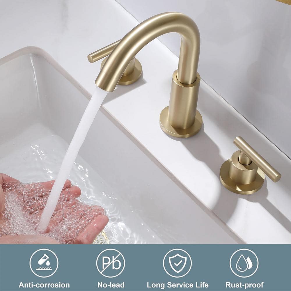 Brushed Gold Brass Double Handle Widespread Bathroom Faucet
