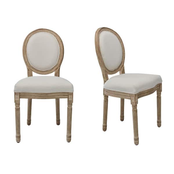 Kingsmead Beige Upholstered Solid Wood Louis XVI Dining Chairs (Set of 2)