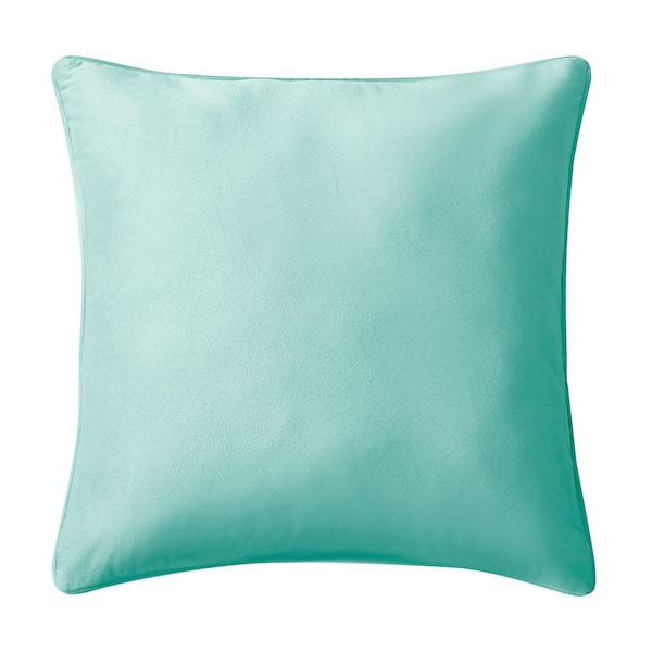 BRIELLE HOME Soft Velvet Square Aqua 18 in. x 18 in. Throw Pillow