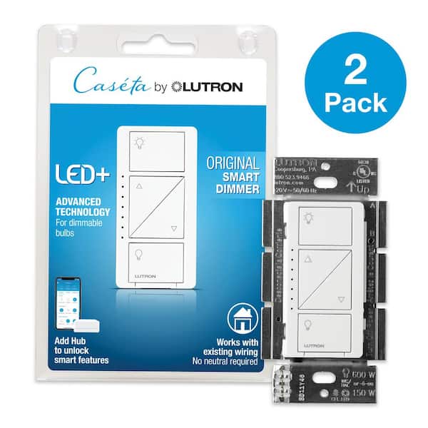 Lutron Caseta Smart Dimmer Switch for Wall & Ceiling Lights, 150W LED, White (PD-6WCL-WH-R-2) (2-Pack)