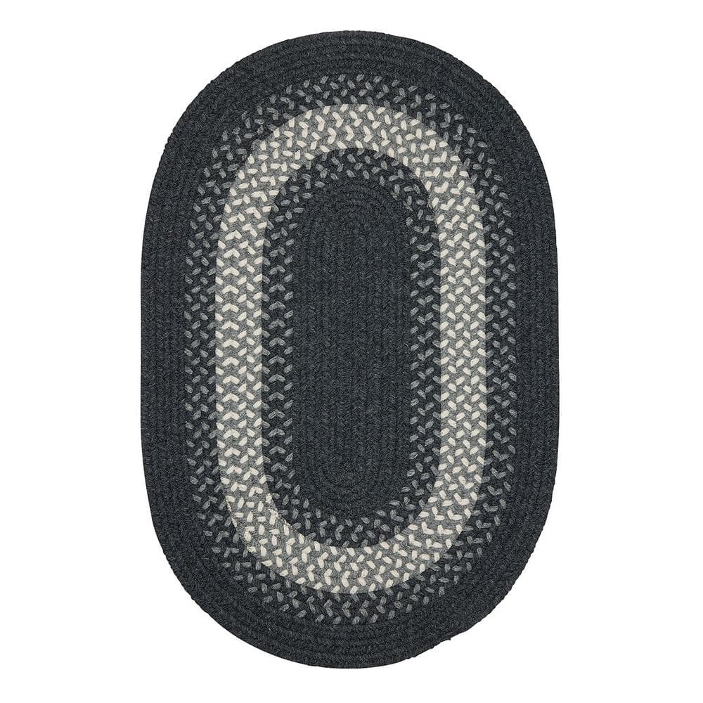 Charcoal and Gray Oval Braided Wool-Blend Rug, 3'x5'