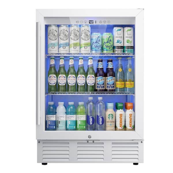 24 in. Single Zone 180-Cans Undercounter Freestanding/Built-in Beverage and Wine Cooler in White