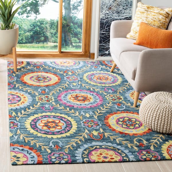 Suzani 9 ft. x 12 ft. Blue/Multi Floral Trellis Area Rug