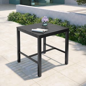 Aluminum Square Black Patio Outdoor Dining Table Bar Table With Umbrella Hole