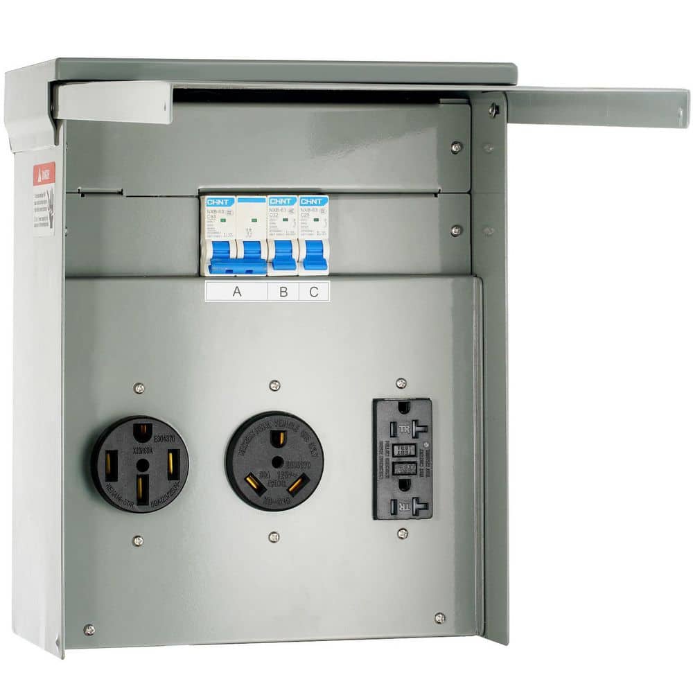 Temporary Power Outlet Panel, 125/250V RV Power Outlet Box with 20/30/50 Amp Receptacles, NEMA 14-50R /TT-30R/15A GFCI price history on PriceWatchPro