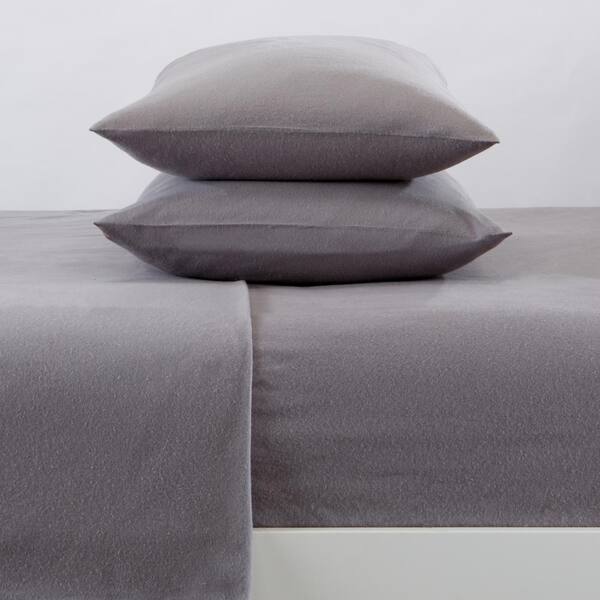 FRESHFOLDS 3-Piece Gray Solid 100% Premium Cotton Twin Flannel Sheet Set