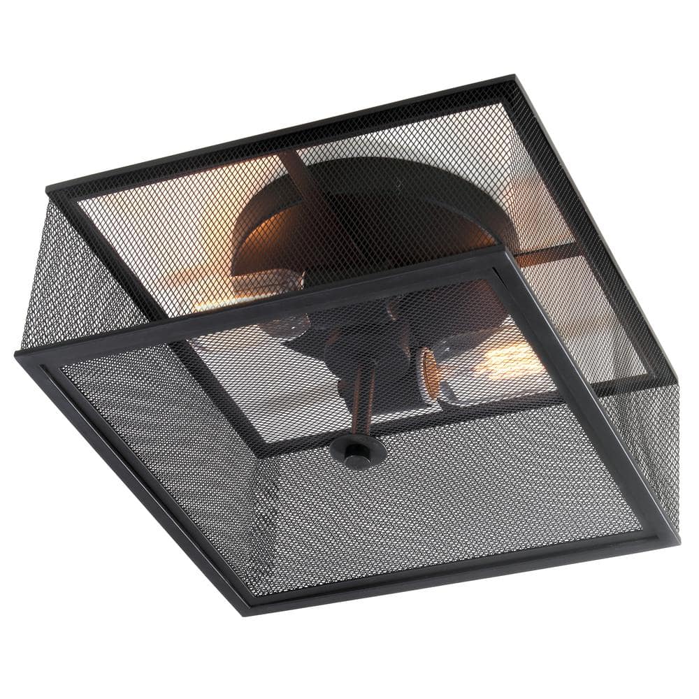 Modern Industrial Chic Black Metal Mesh Flush Mount Light