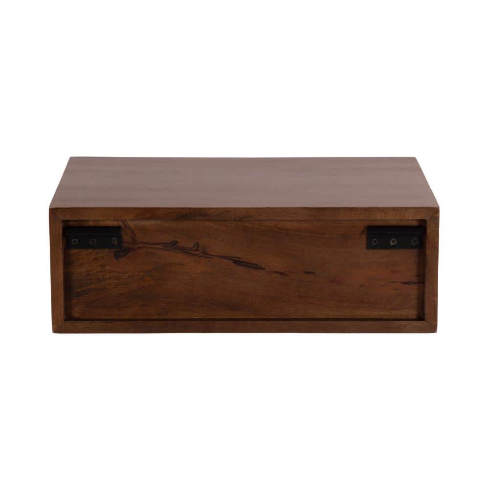 Dark Walnut Mango Wood Floating Wall Shelf with Drawer