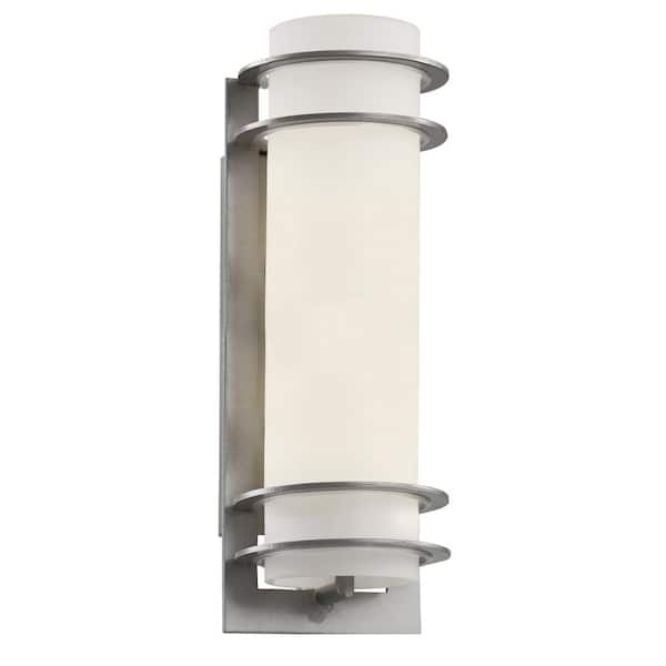 Bel Air Lighting Zephyr 16.25 in. 1-Light Silver Cylinder Outdoor Wall Light Fixture with Frosted Glass
