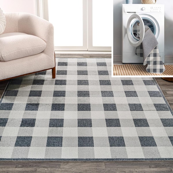 JONATHAN Y Light Gray/Dark Gray/Cream 3 ft. x 5 ft. Gingham Gradient Plaid Cottage Machine-Washable Area Rug