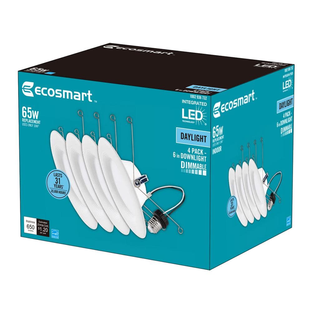 EcoSmart 7" White Coastal Mid-Century LED Recessed Trim 5000K