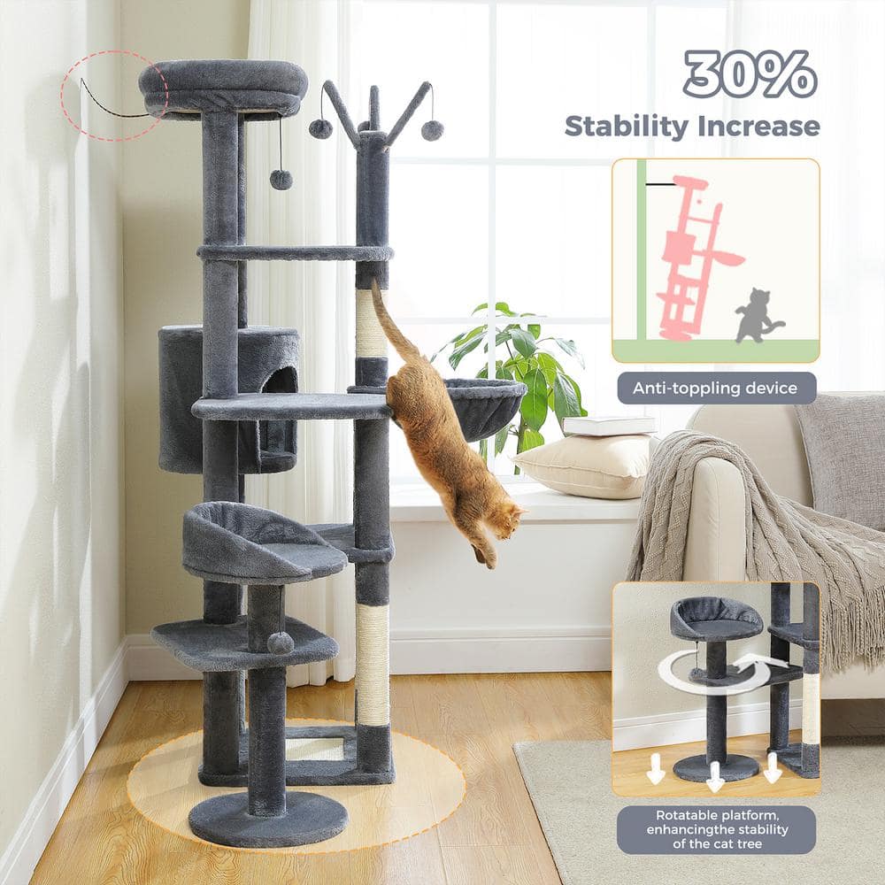 Dark Gray Multi-Level Cat Tree with Hammock and Perches