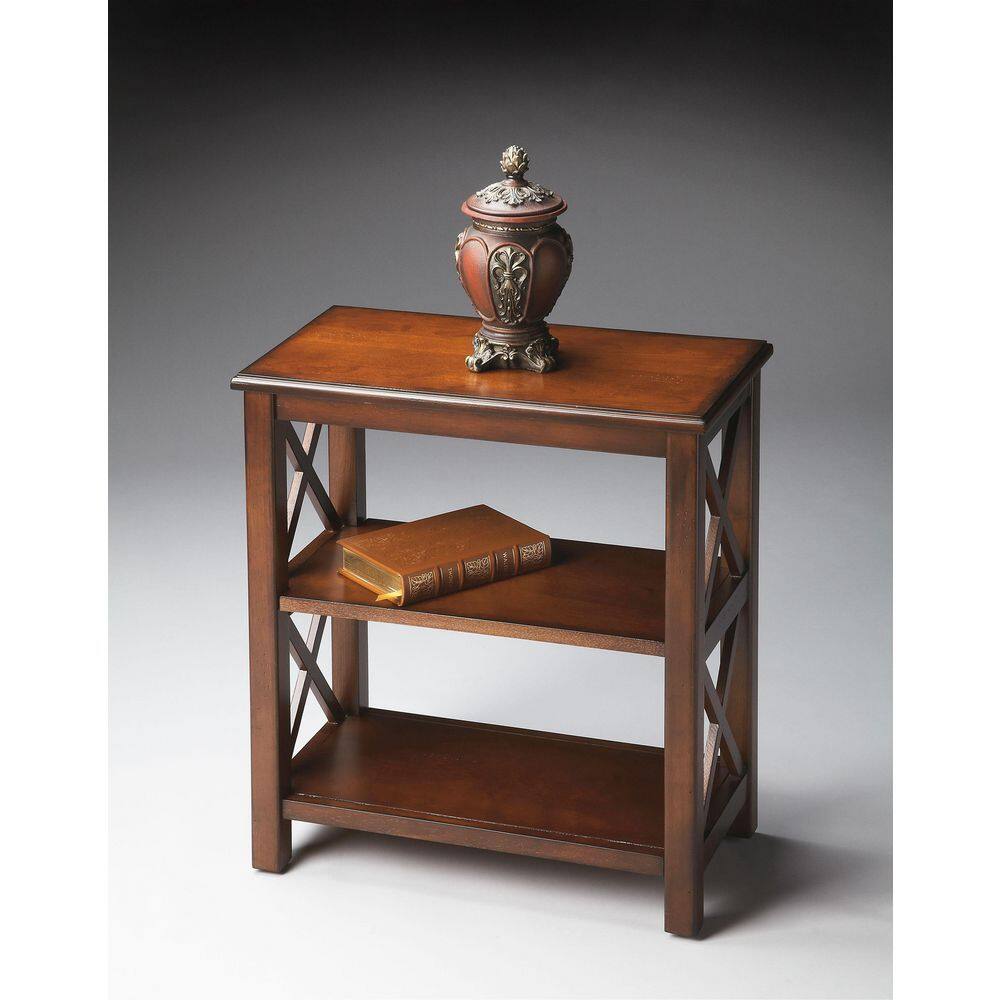 Petite Cherry Wood 2-Shelf Bookcase with X-Side Supports