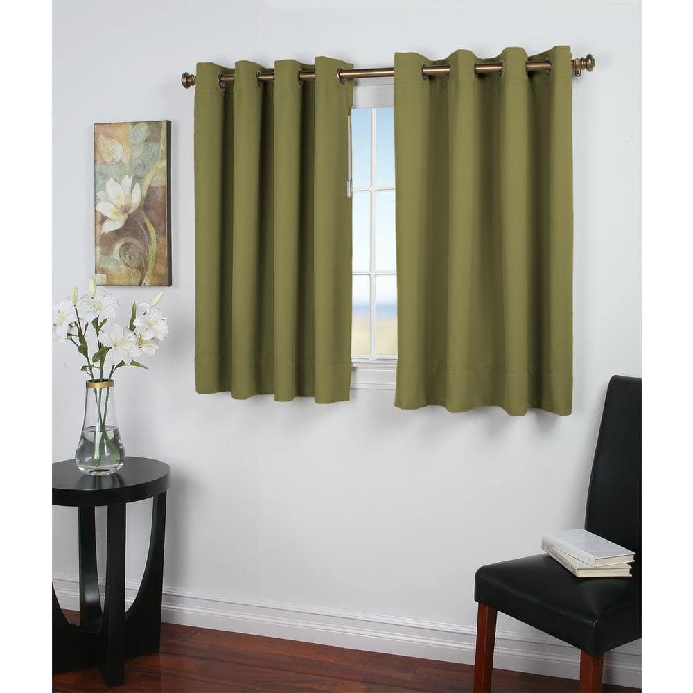 Sage Polyester Blackout Grommet Pleated Curtains
