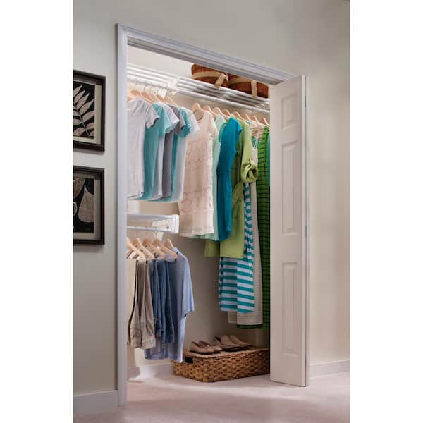 EZ Shelf 12 ft. Steel Closet Organizer Kit with 2-Expandable Shelf and Rod Units in White with End Bracket