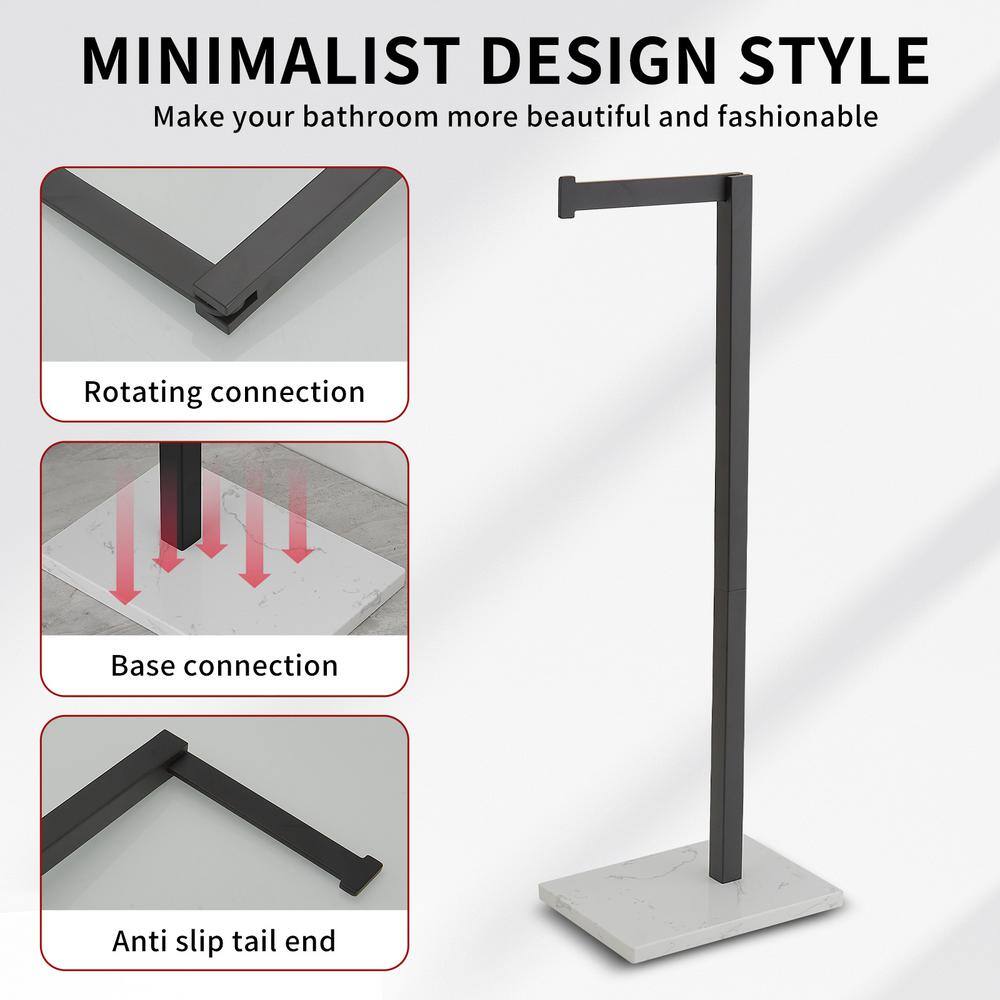 Matte Black Freestanding Toilet Paper Holder with Marble Base