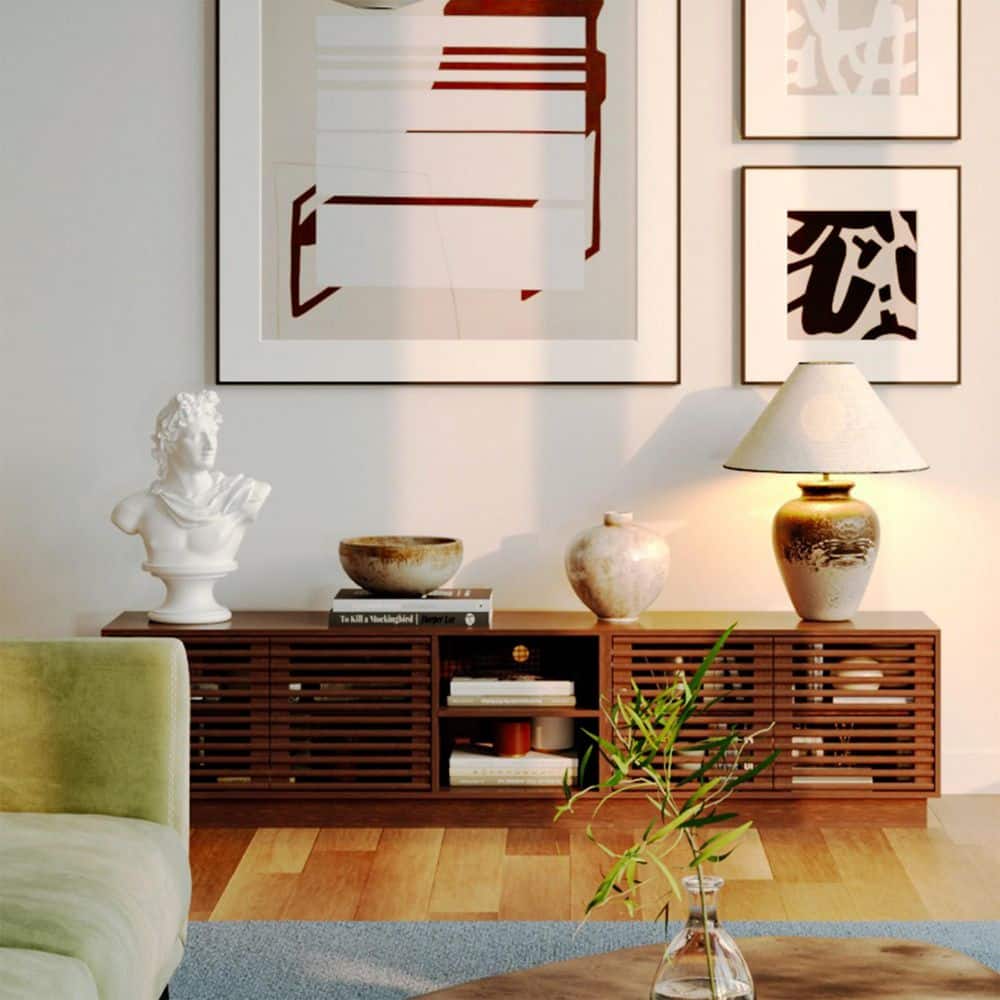 FUFU&GAGA Walnut Wood Media Console TV Stand Entertainment Center