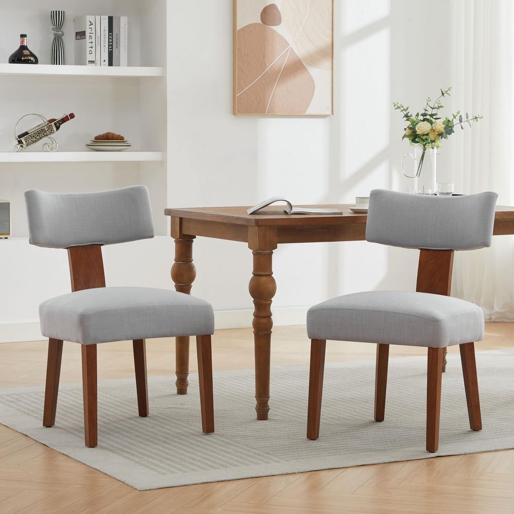 Veltria Modern Gray Linen Fabric Upholstered Dining Side Chair with Curved Backrest, Solid Wood Leg, Set of 2 price history on PriceWatchPro