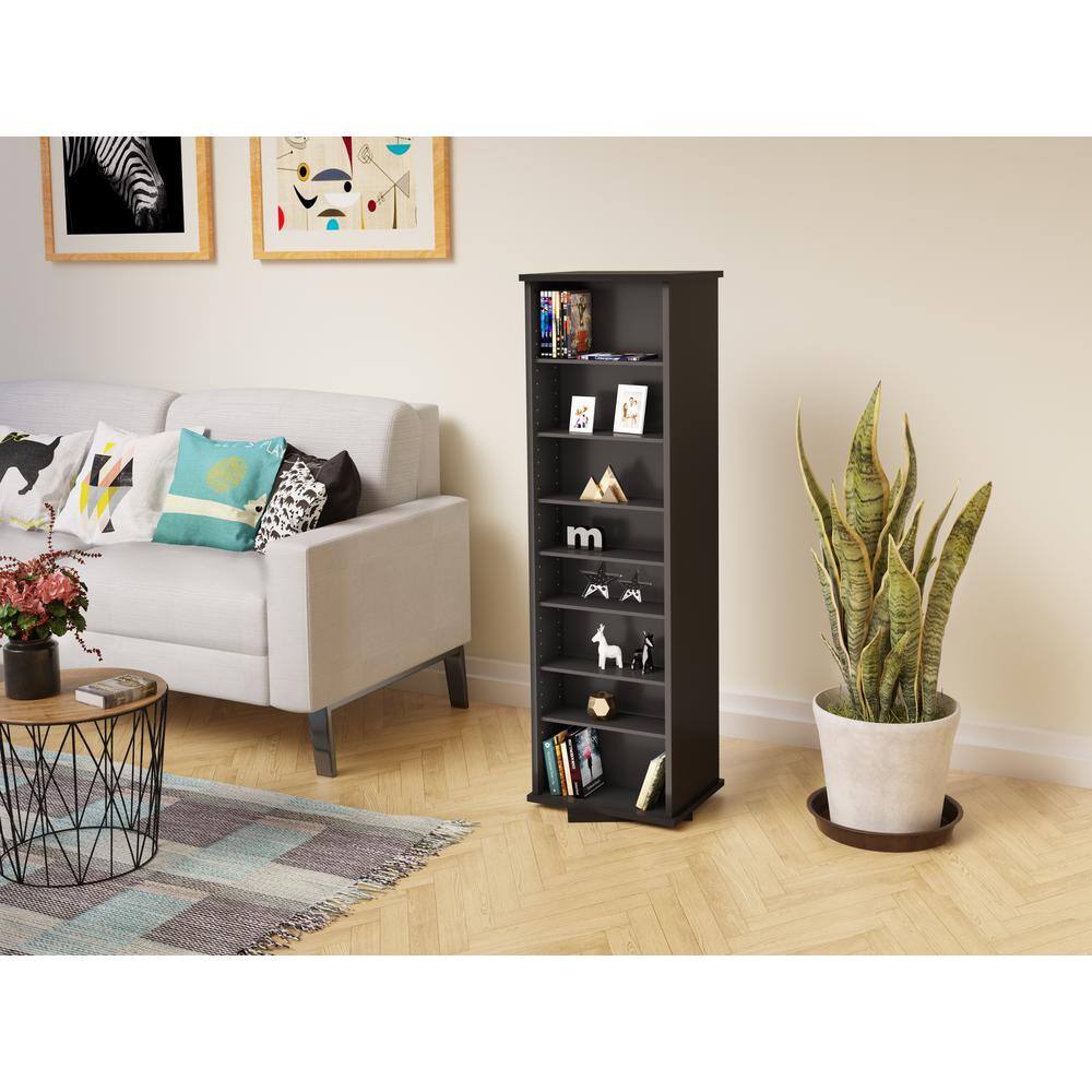 Black Composite Wood Two-Sided Spinning Media Storage Tower
