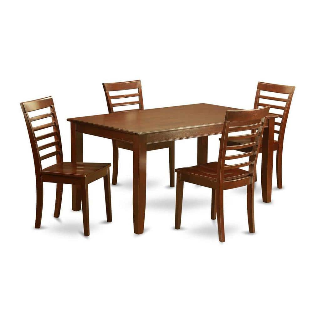 5-Piece Rectangle Mahogany Finish Solid Wood Top Dining table with 4 Chairs with Lattice Back