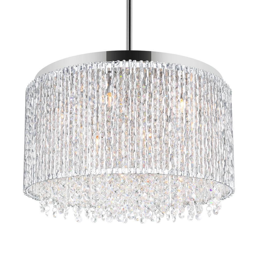 Claire 16" Chrome Drum Chandelier with Clear Crystals