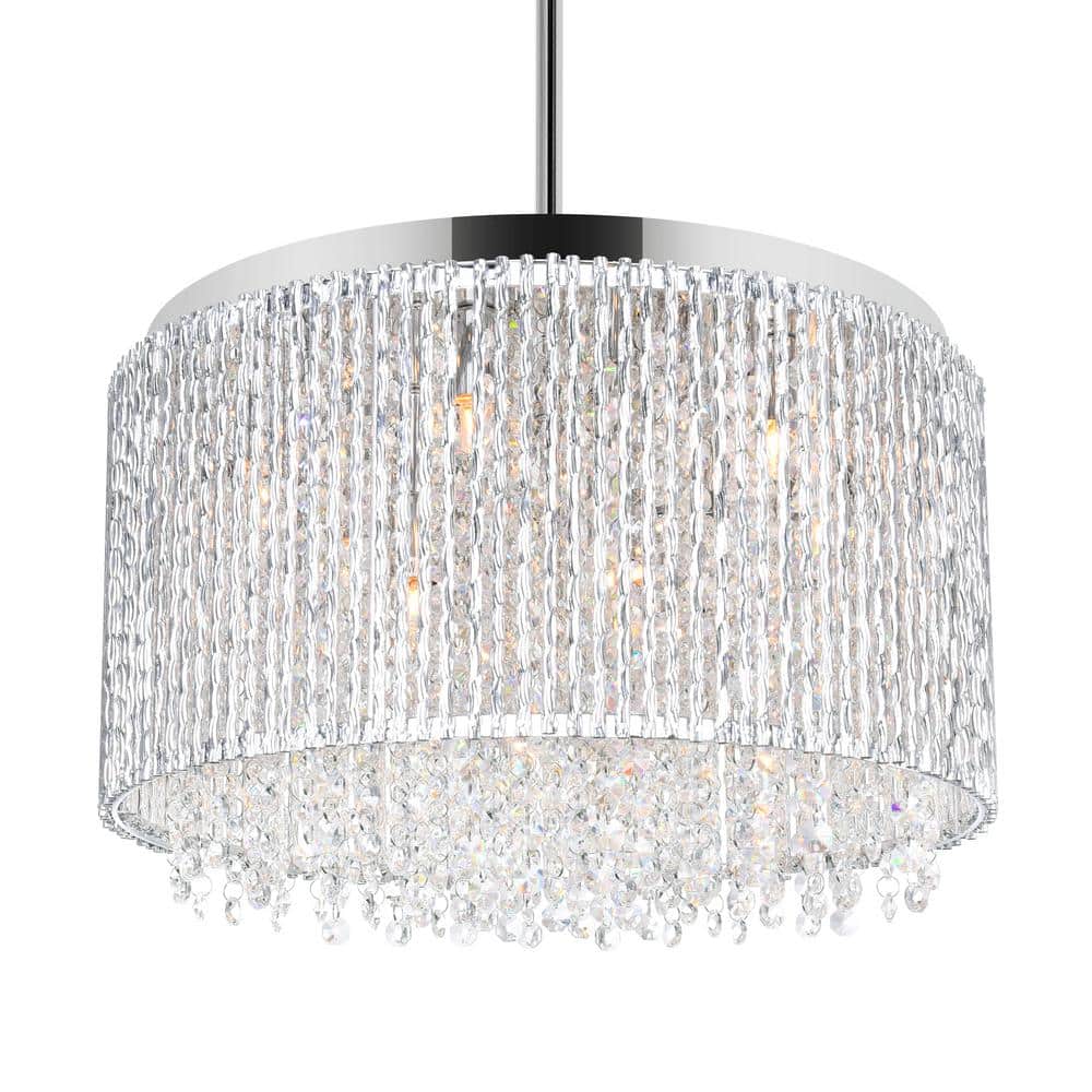 Claire 16" Chrome Drum Chandelier with Clear Crystals