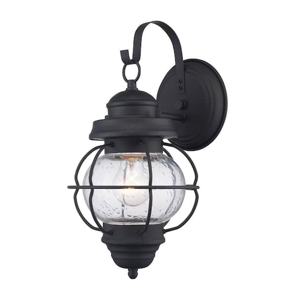 Bel Air Lighting Catalina 13.5 in. 1-Light Black Outdoor Wall Light Fixture with Seeded Glass