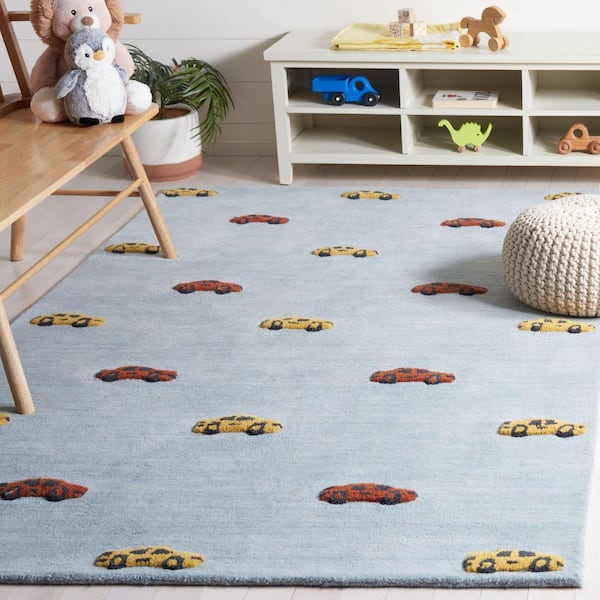 Kids 3 ft. x 5 ft. Light Blue/Yellow Mini Cars Area Rug