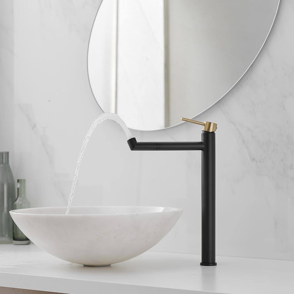 Matte Black and Gold Stainless Steel Single Handle Bathroom Faucet