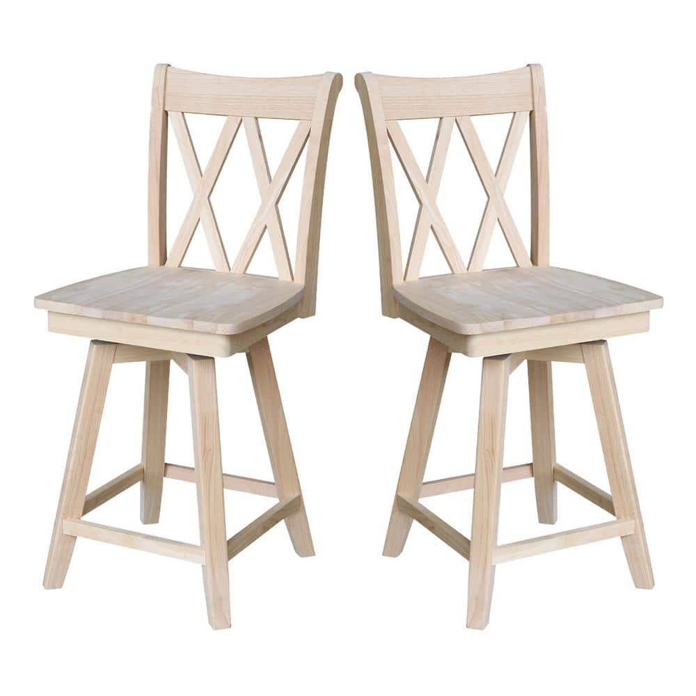 24" Unfinished Double X Back Swivel Wood Counter Stool