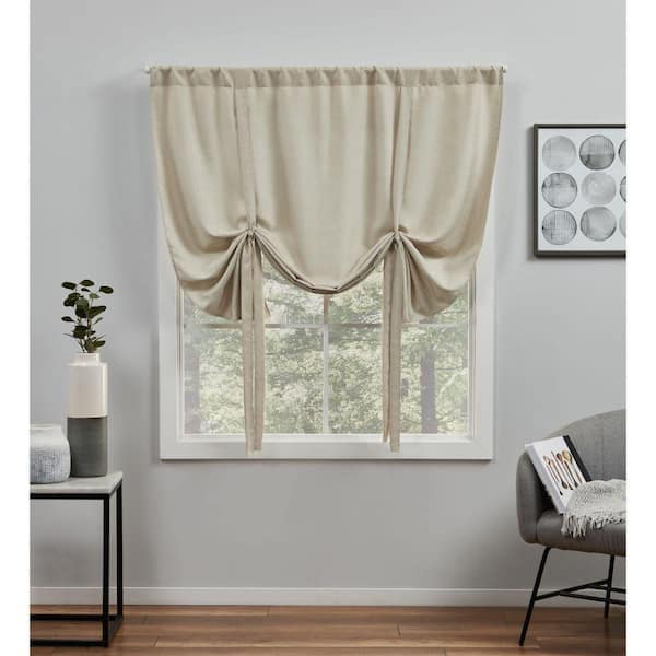 Loha Natural Solid Light Filtering 3" Rod Pocket Tie Up Shade, 54 in. W x 63 in. L