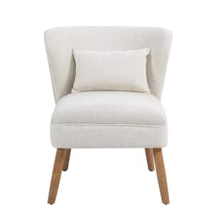 Beige Linen Upholstered Armless Accent Side Chair with Wood Legs and One Pillow(Set of 1)