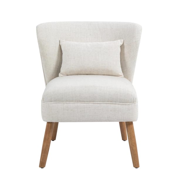 Uixe Beige Linen Upholstered Armless Accent Side Chair with Wood Legs and One Pillow(Set of 1)